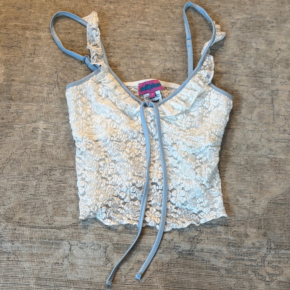 Edikted White Lace Camisole with Blue Straps